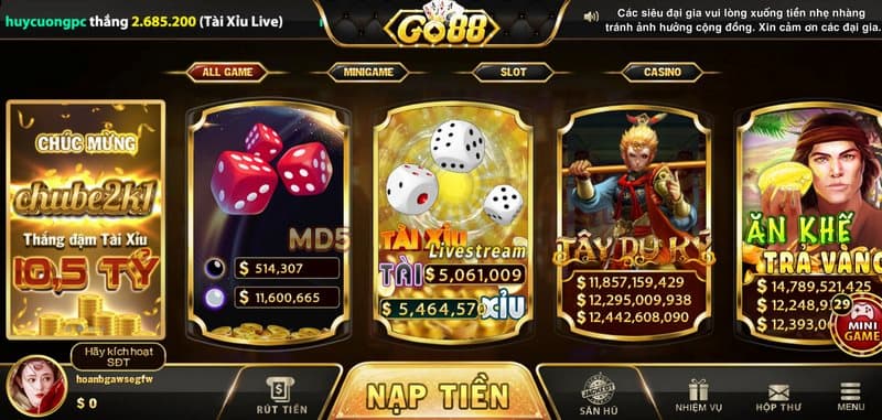 Tài xỉu livestream Go88: Bùng nổ với siêu phẩm hấp dẫn 2026 3 Điểm nổi bật của trò chơi Tài xỉu livsstream Go88